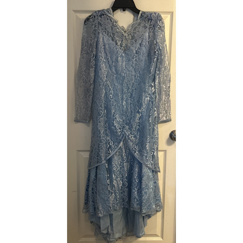 Vintage'80 JCPENNEY Blue‎ Lined Lace Prom/FORMAL DRESS  Size L